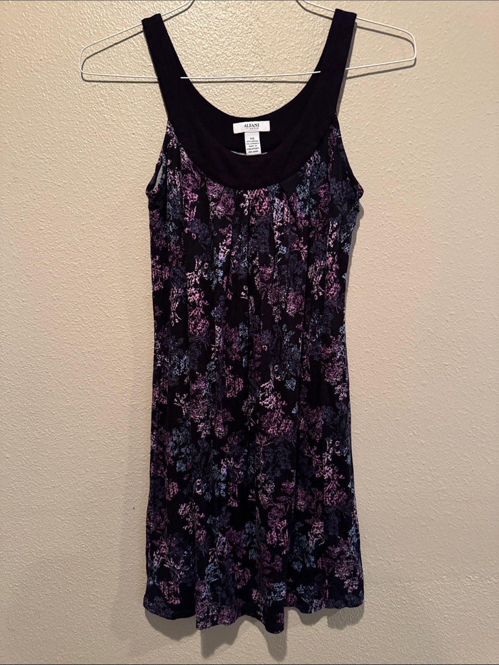 Alfani Black Tank Nightdress with Pink & Blue Floral Pattern
